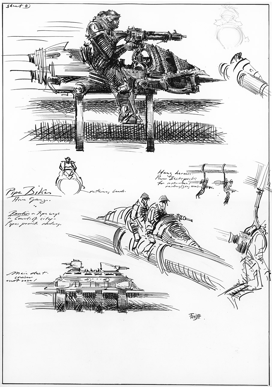 Ian Miller | GW, Realm of Chaos, character sketch 4<br> Pipe bikes