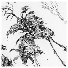 Ian Miller | GW, Realm of Chaos, character sketch 10<br> Armour-piercing venom