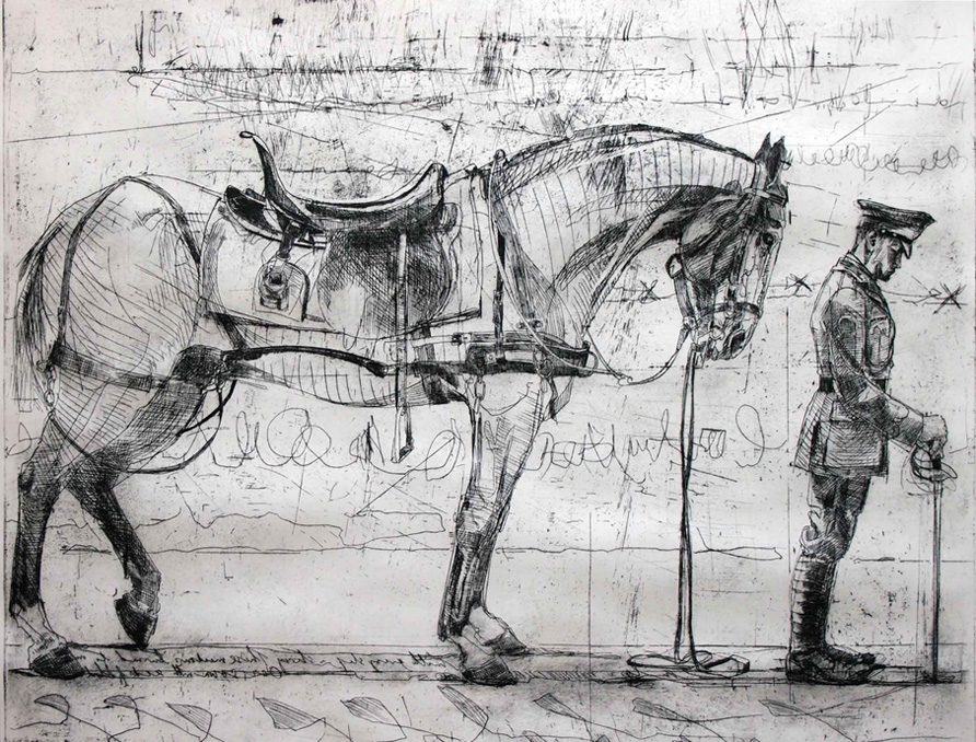Olivia Lomenech Gill | War Horse etching, a detail